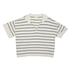 MAX STUDIO Womens White Black Striped Polo Top Short Sleeve Collared XL Cotton