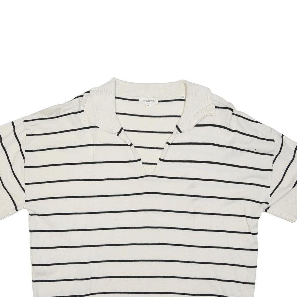 MAX STUDIO Womens White Black Striped Polo Top Short Sleeve Collared XL Cotton