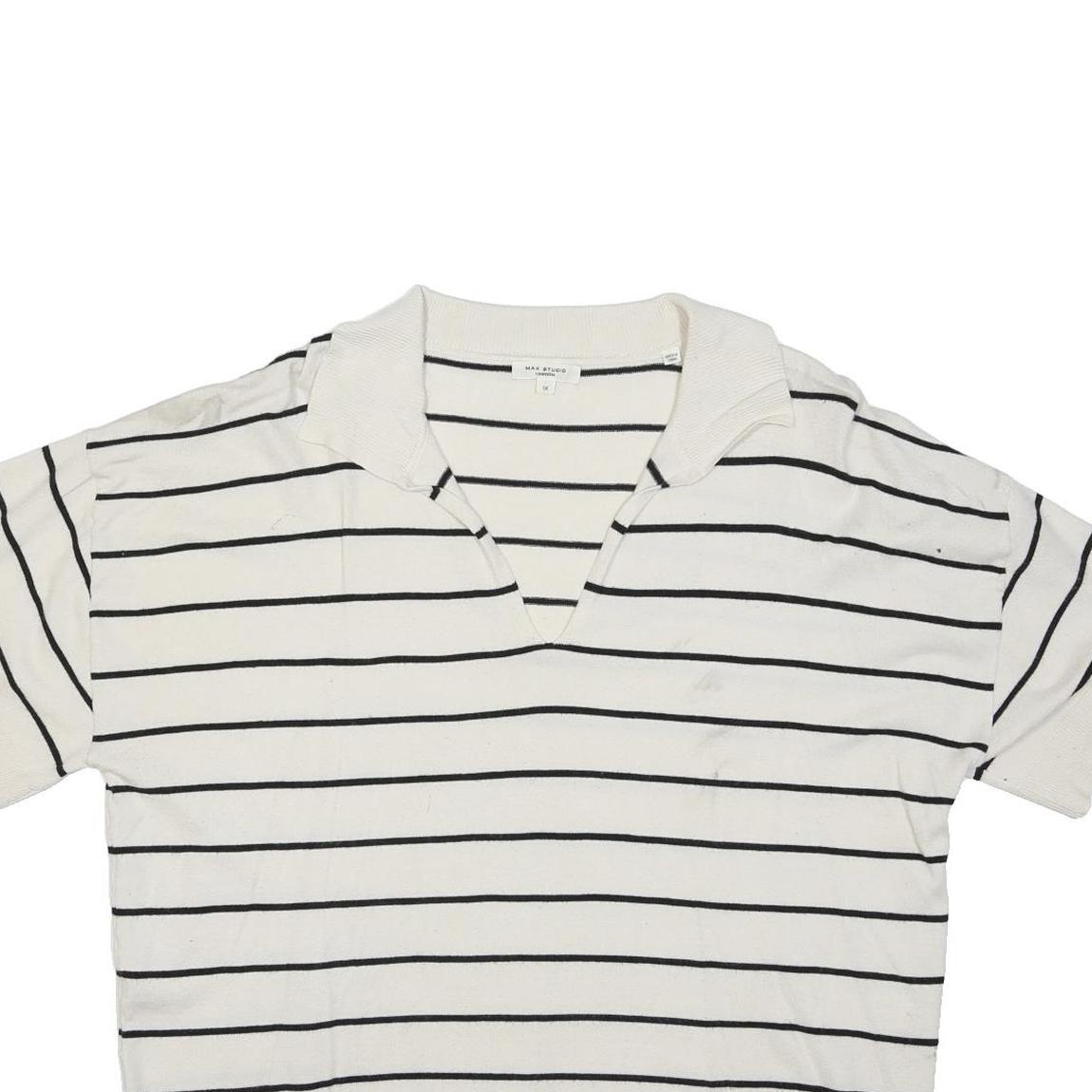 MAX STUDIO Womens White Black Striped Polo Top Short Sleeve Collared XL Cotton