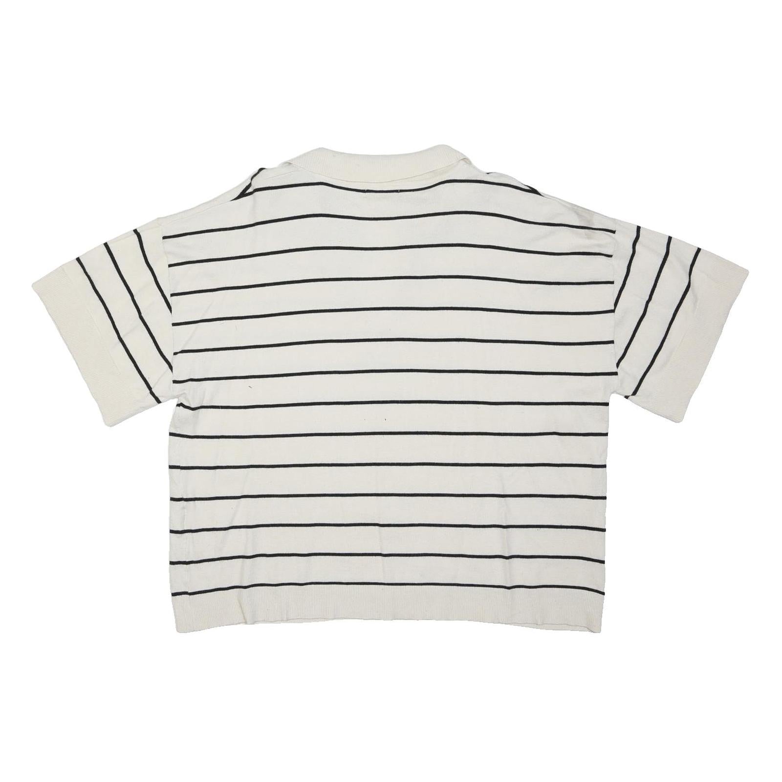 MAX STUDIO Womens White Black Striped Polo Top Short Sleeve Collared XL Cotton