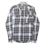 JACK & JONES Mens Blue Brown Check Shirt M Cotton Blend Long Sleeve Button Front