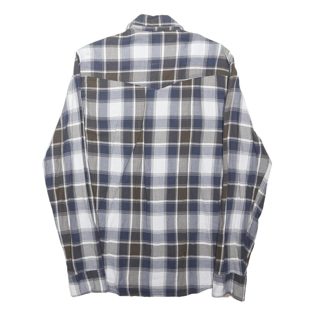JACK & JONES Mens Blue Brown Check Shirt M Cotton Blend Long Sleeve Button Front