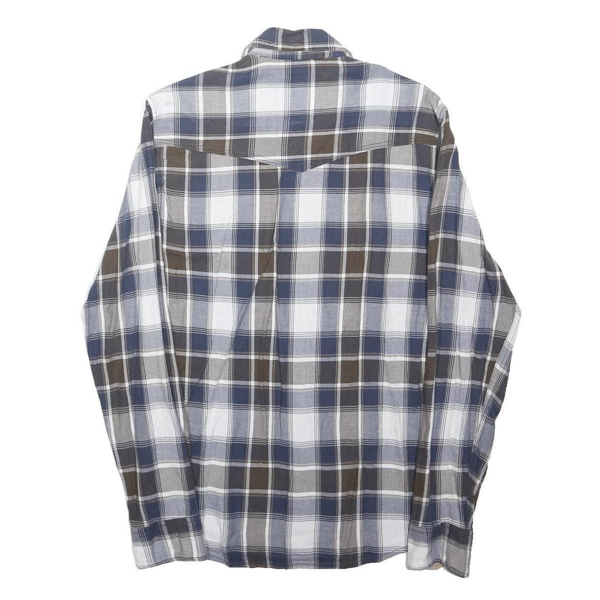 JACK & JONES Mens Blue Brown Check Shirt M Cotton Blend Long Sleeve Button Front