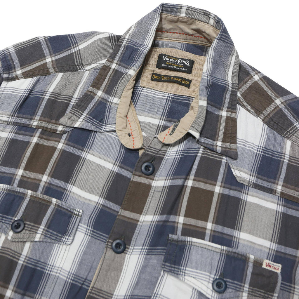 JACK & JONES Mens Blue Brown Check Shirt M Cotton Blend Long Sleeve Button Front