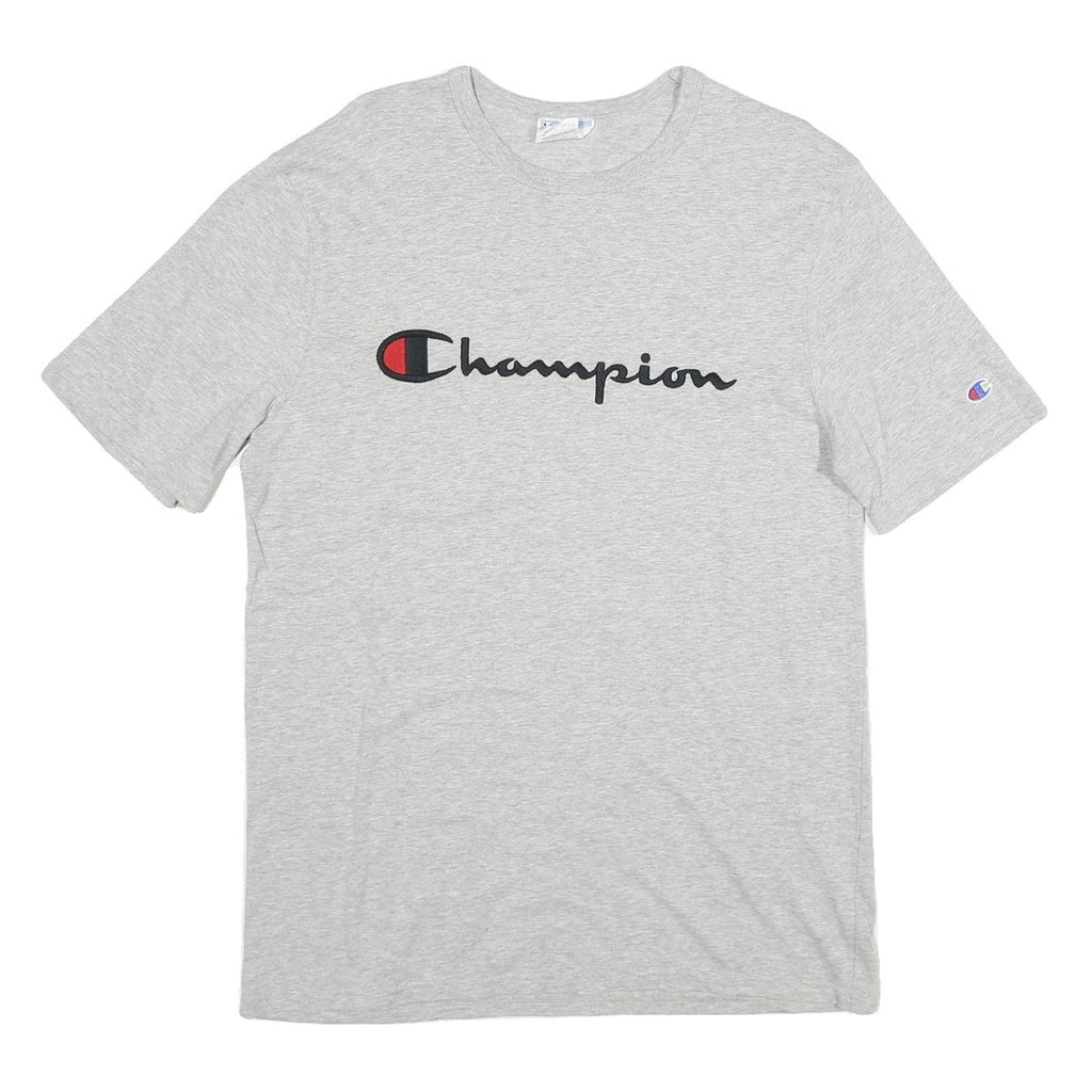 CHAMPION Mens Grey Graphic T-Shirt L Short Sleeve Crew Neck Cotton Casual