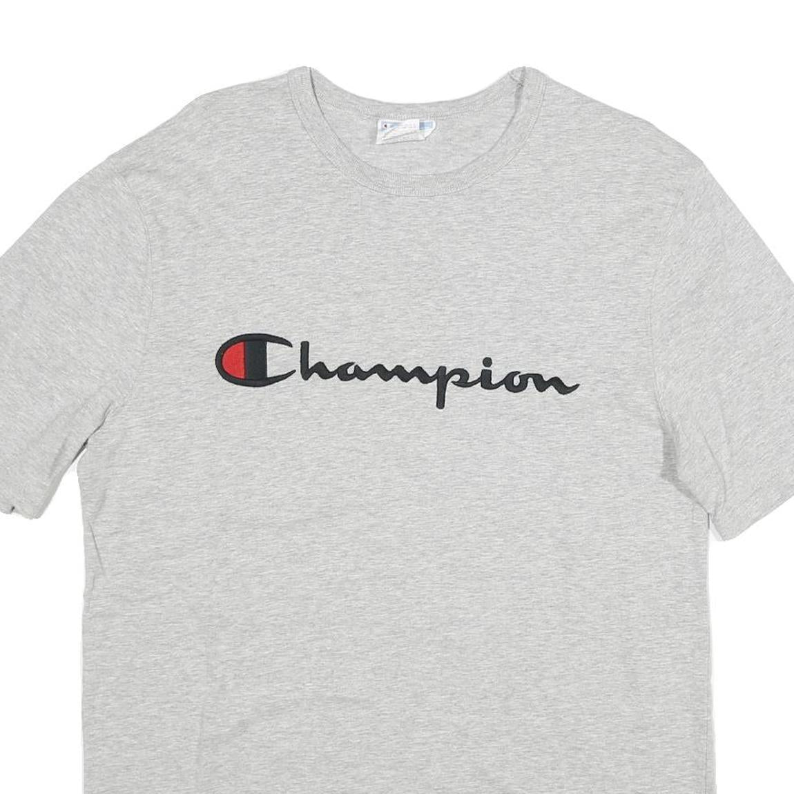 CHAMPION Mens Grey Graphic T-Shirt L Short Sleeve Crew Neck Cotton Casual