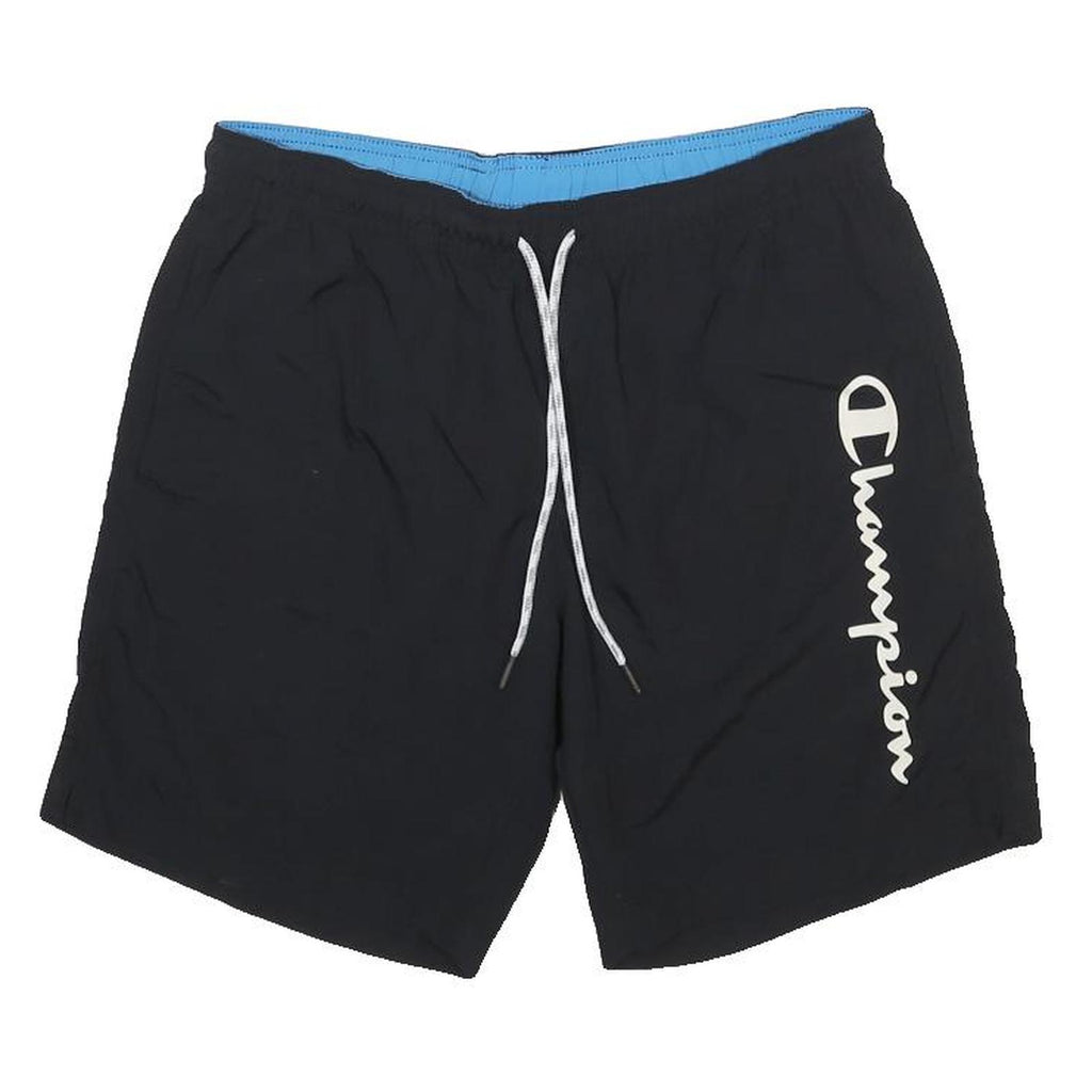 CHAMPION Mens Black Casual Shorts S W28 Champion Script Logo Drawstring