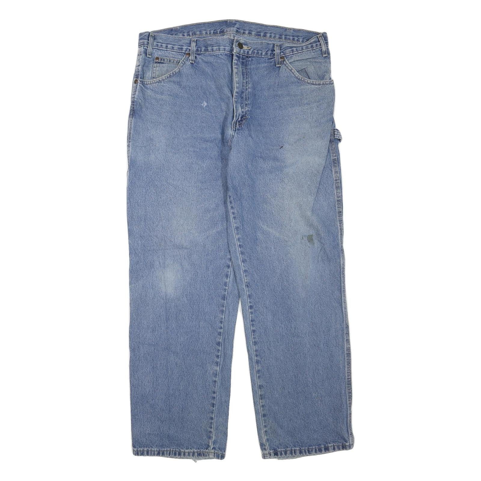 DICKIES Mens Jeans Blue Regular Straight Denim Light W36 L30 Workwear