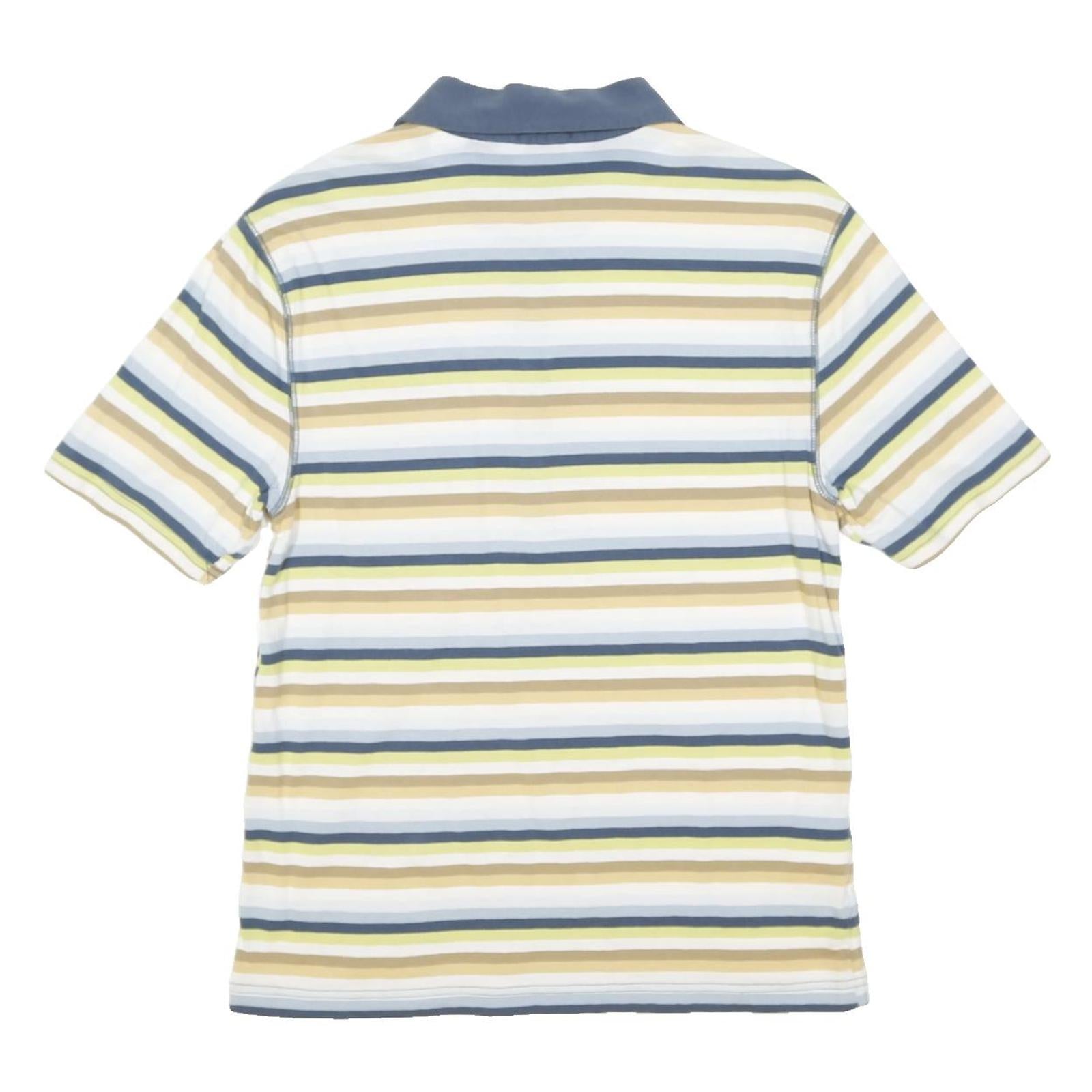 ORIGINAL PENGUIN Mens Blue & Beige Striped Short Sleeve Polo Shirt S Cotton