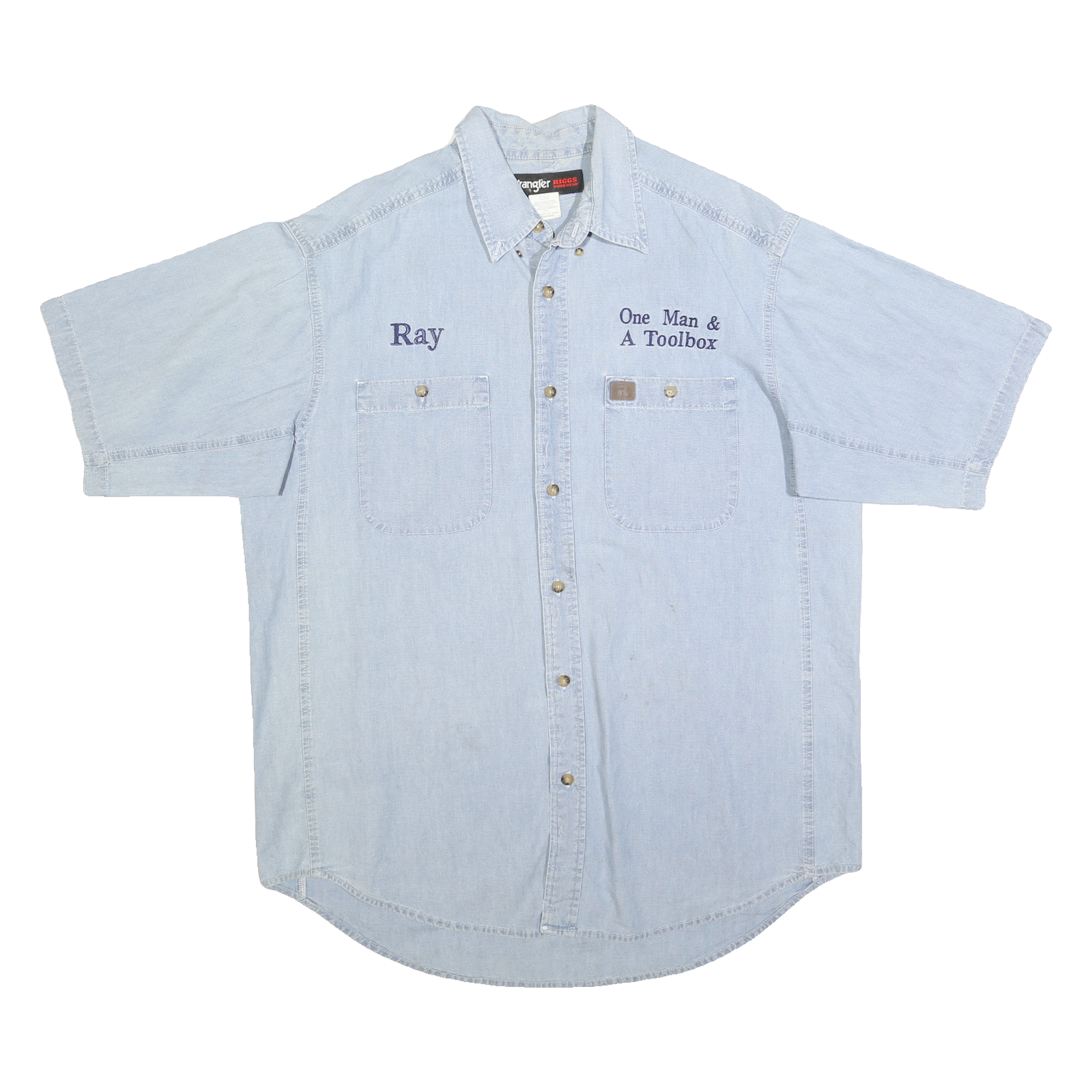 WRANGLER Mens Blue Workwear Shirt XL Embroidered Buttons Casual Cotton Blend