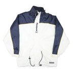 REEBOK Mens White & Navy Blue Zip Jacket S Polyester Blend Sportswear Casual