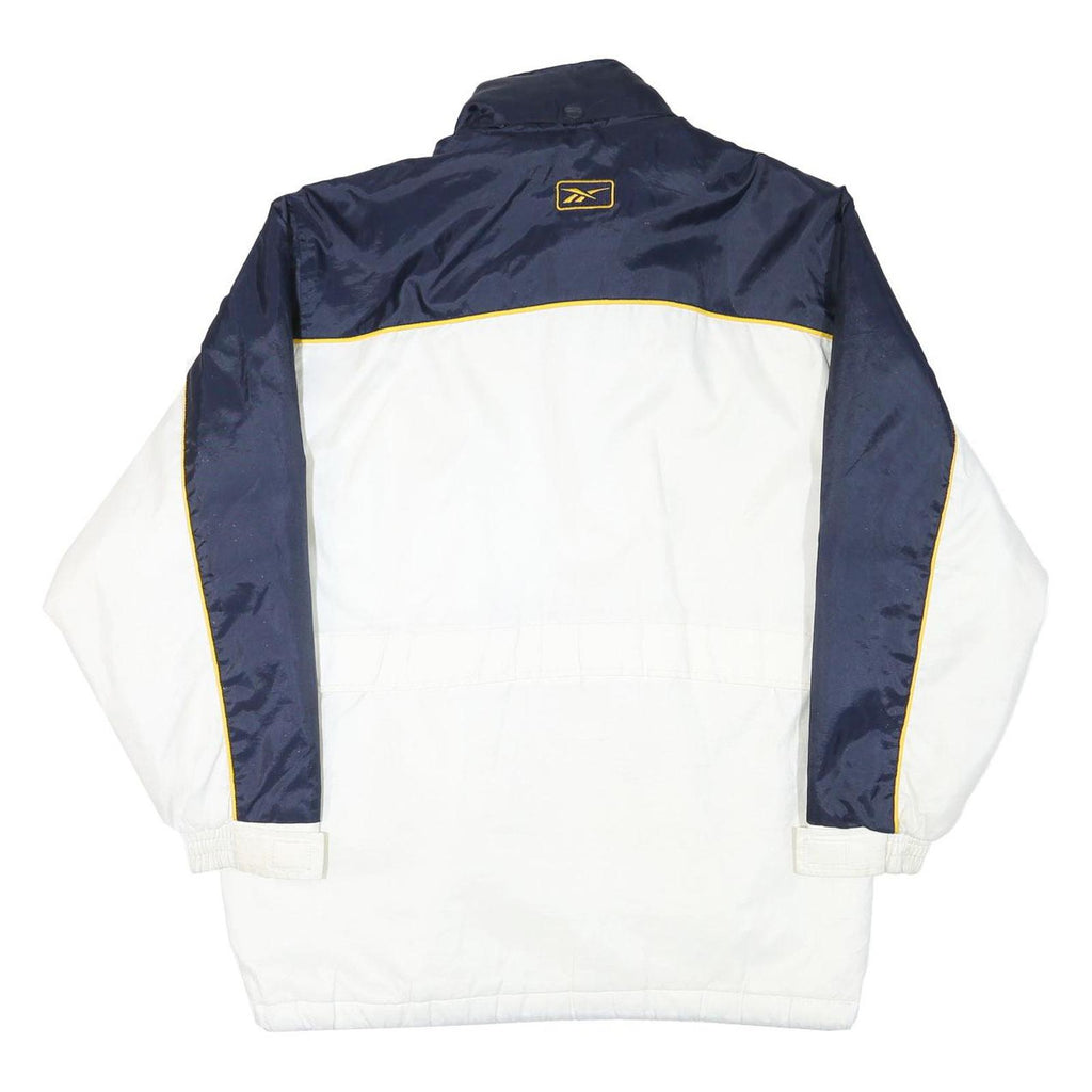 REEBOK Mens White & Navy Blue Zip Jacket S Polyester Blend Sportswear Casual