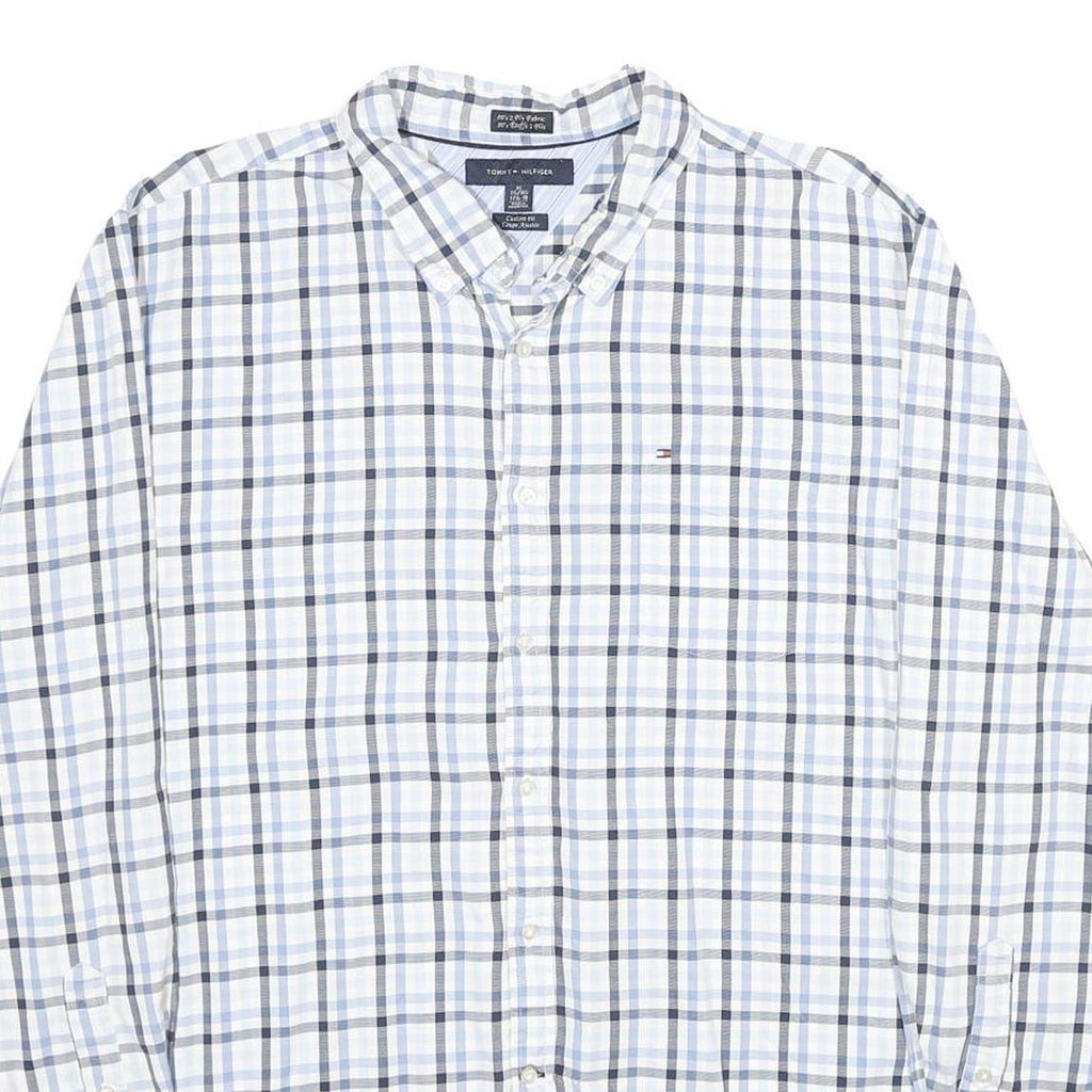 TOMMY HILFIGER Mens White Blue Check Shirt XL Button-Down Collar Long Sleeve