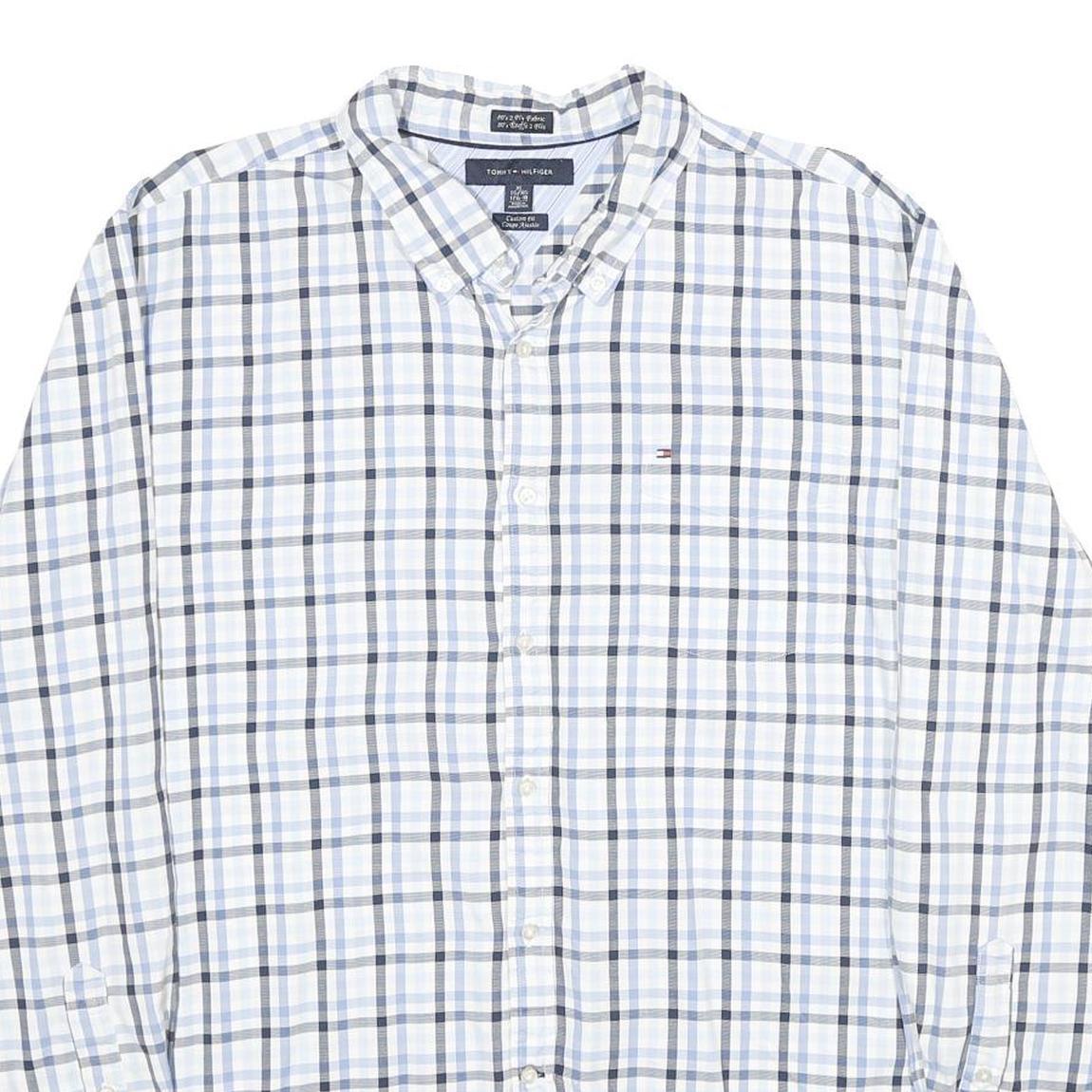 TOMMY HILFIGER Mens White Blue Check Shirt XL Button-Down Collar Long Sleeve