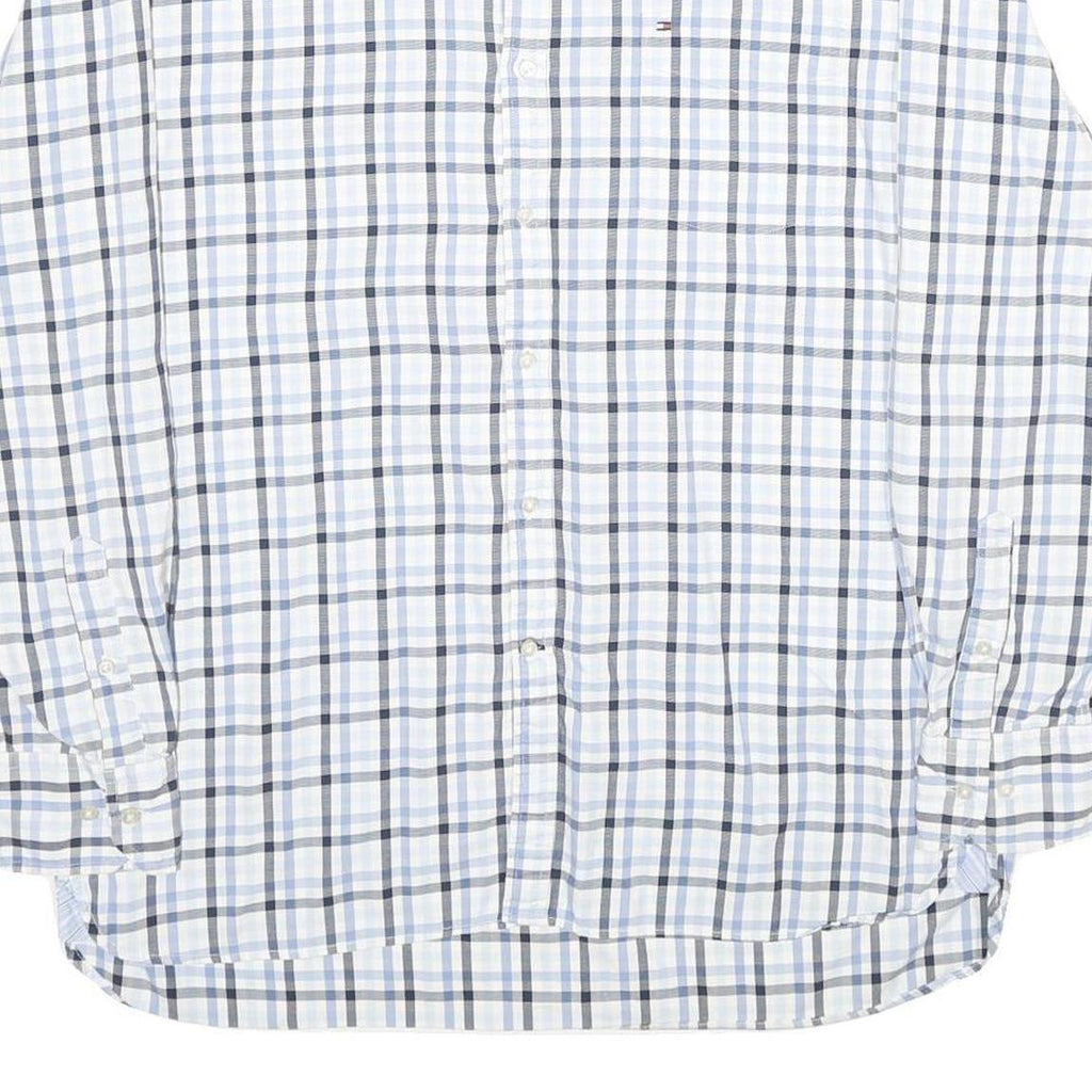 TOMMY HILFIGER Mens White Blue Check Shirt XL Button-Down Collar Long Sleeve