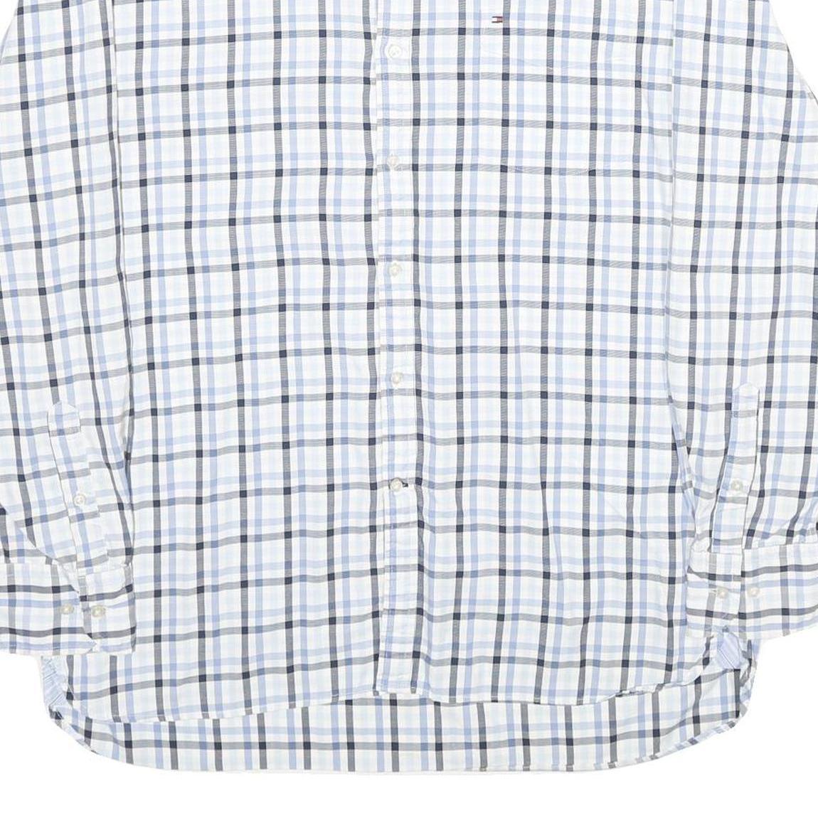 TOMMY HILFIGER Mens White Blue Check Shirt XL Button-Down Collar Long Sleeve