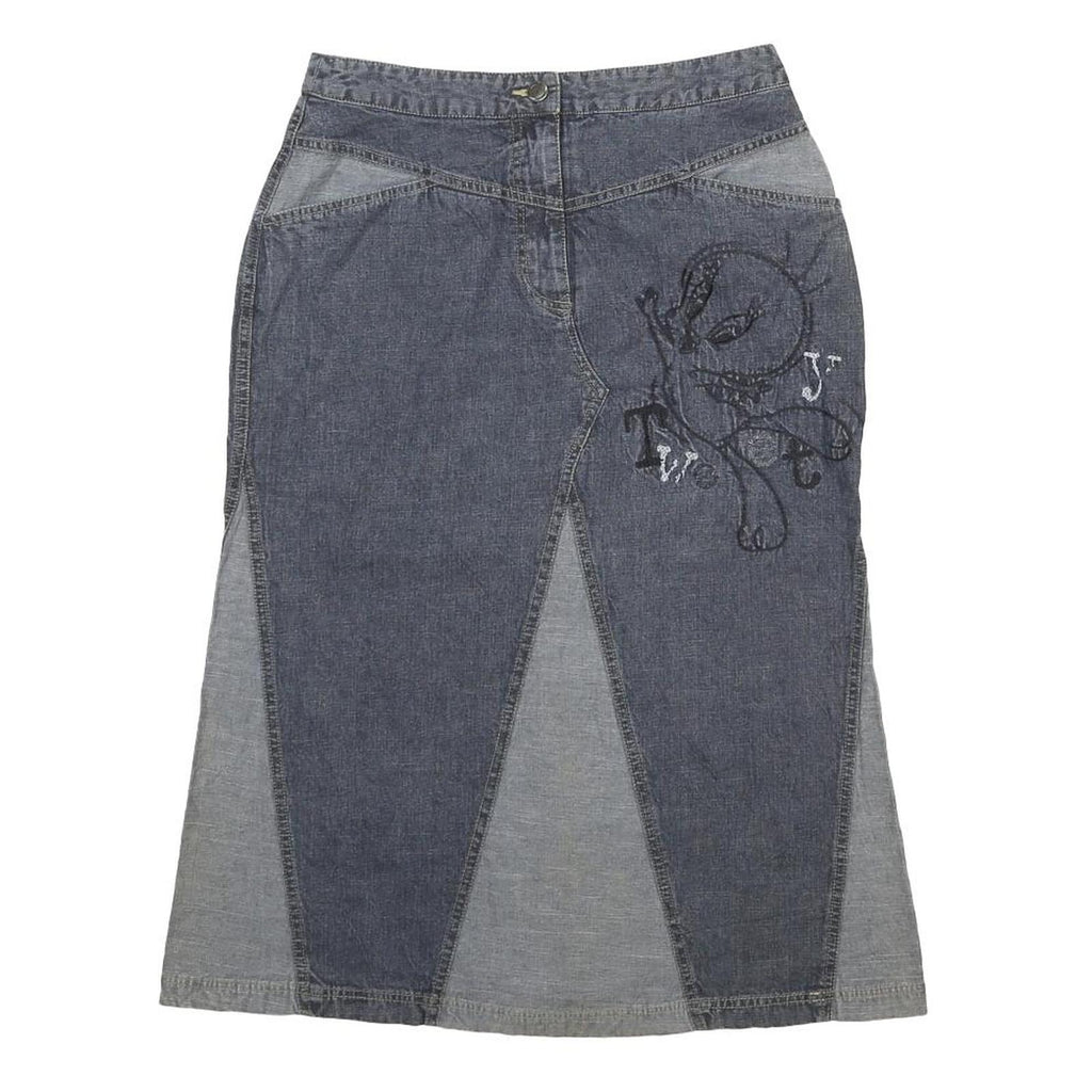 LOONEY TUNES Womens Blue & Grey Denim Panelled Midi Cotton Skirt L Character