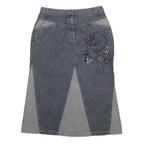 LOONEY TUNES Womens Blue & Grey Denim Panelled Midi Cotton Skirt L Character