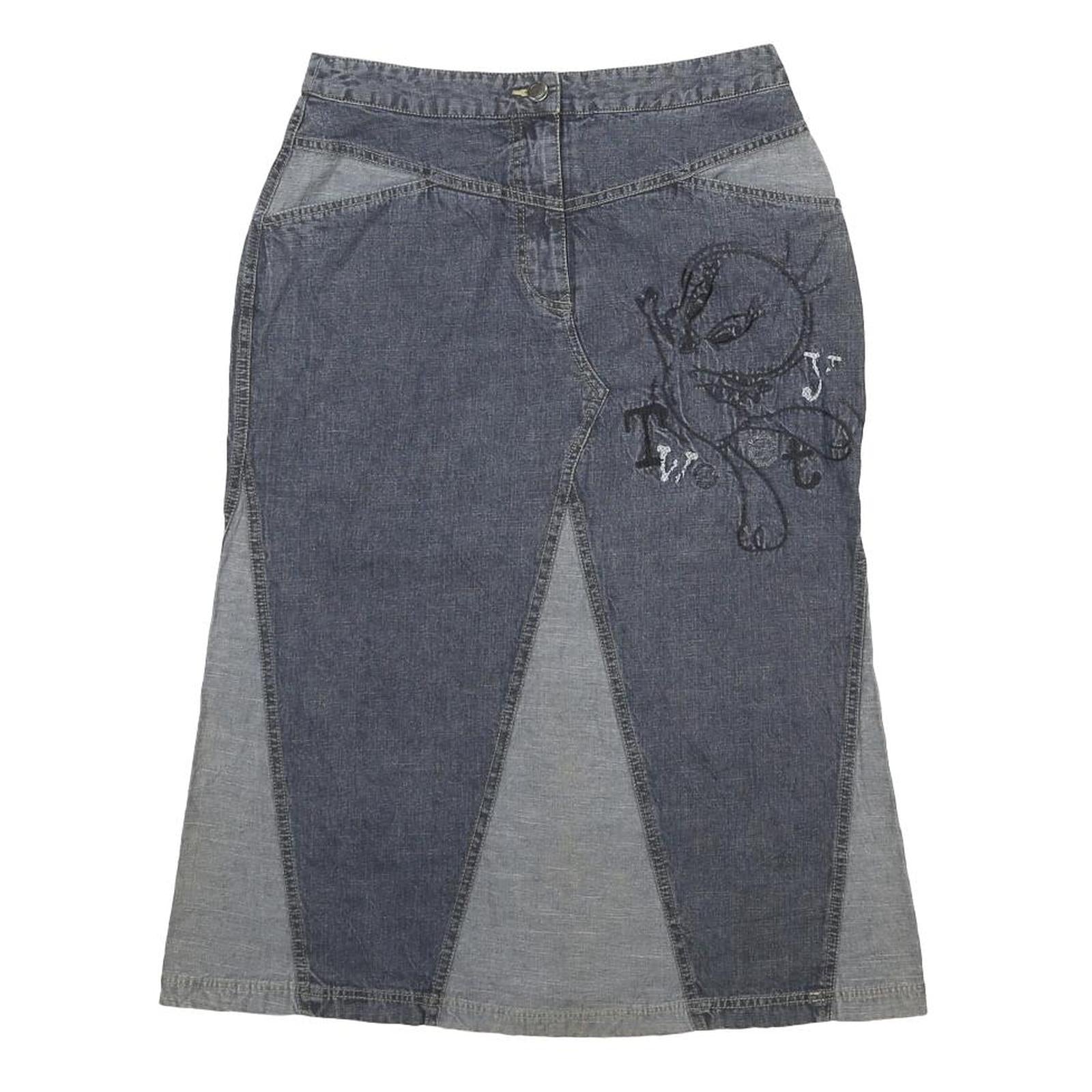 LOONEY TUNES Womens Blue & Grey Denim Panelled Midi Cotton Skirt L Character