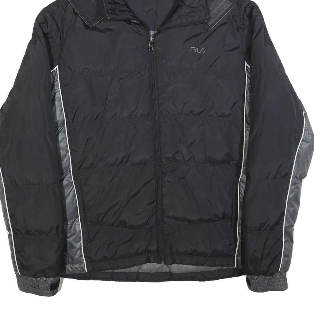 FILA Mens Black & Grey Puffer Jacket XL Polyester Zip Hooded Plain Sportswear
