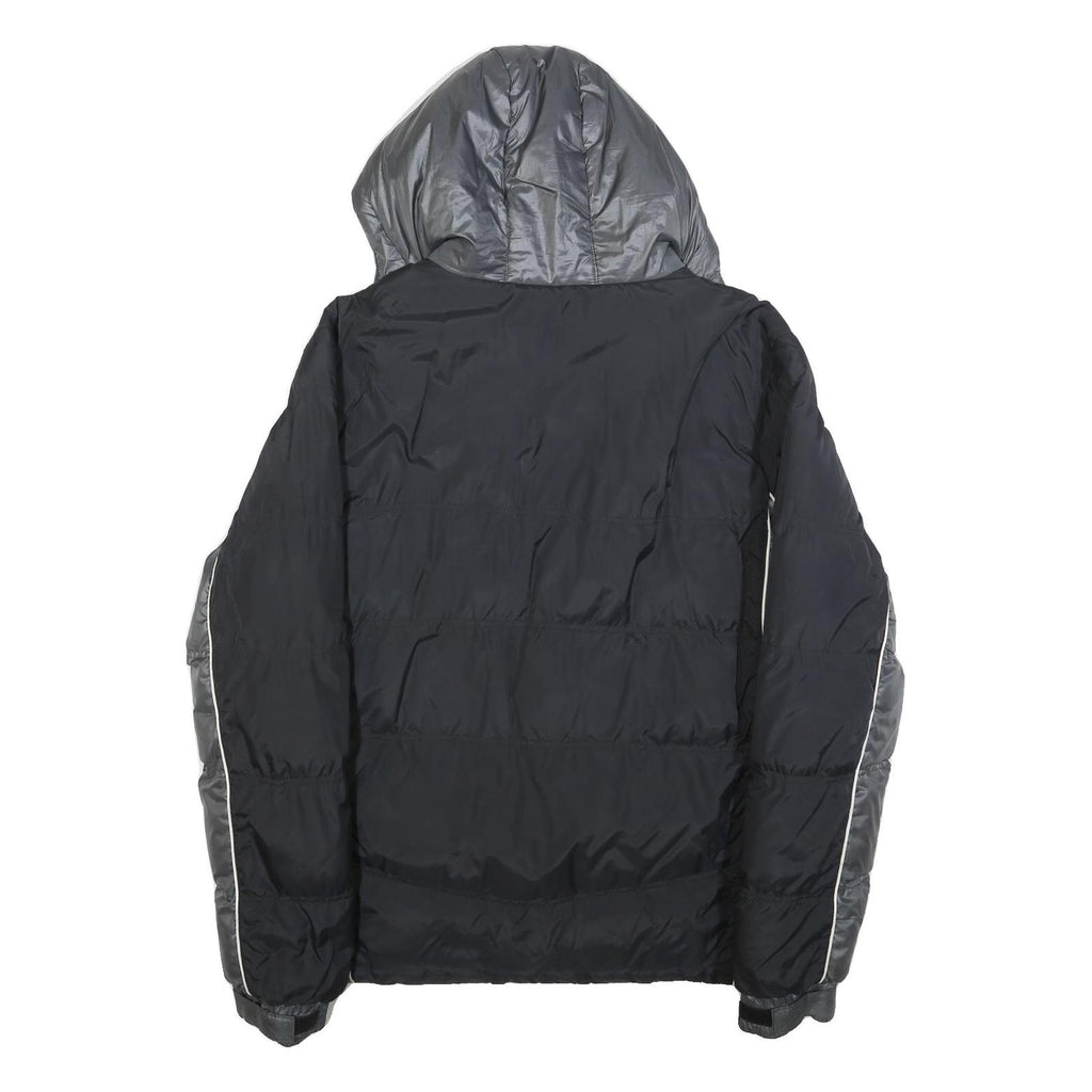 FILA Mens Black & Grey Puffer Jacket XL Polyester Zip Hooded Plain Sportswear