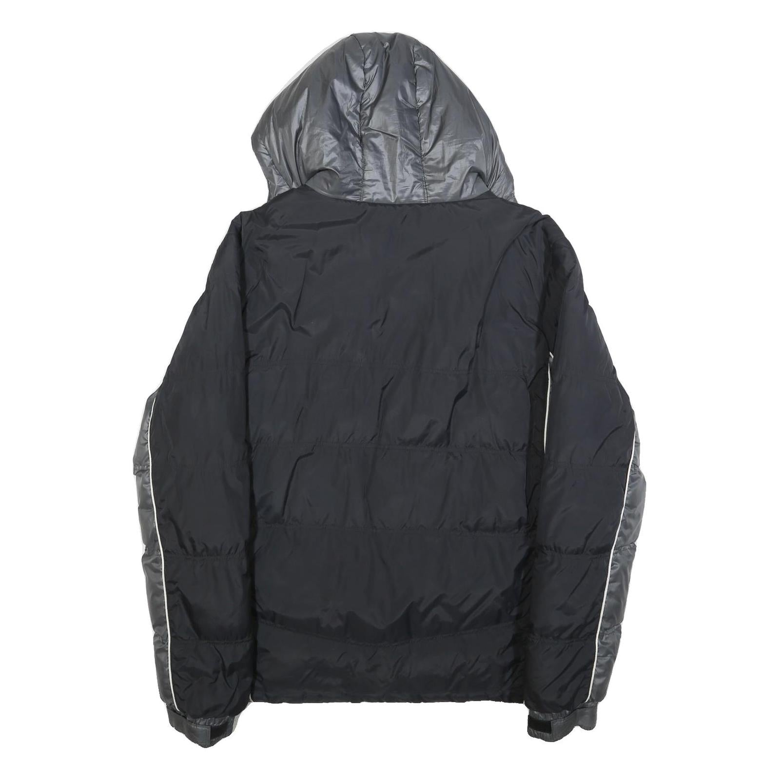 FILA Mens Black & Grey Puffer Jacket XL Polyester Zip Hooded Plain Sportswear