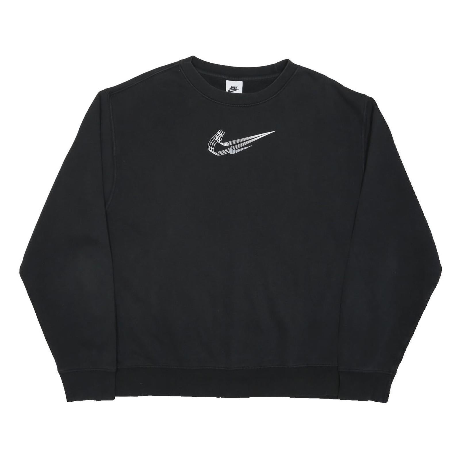 NIKE Mens Black Cotton Blend Crew Neck L Sweatshirt Swoosh Logo Pullover Casual