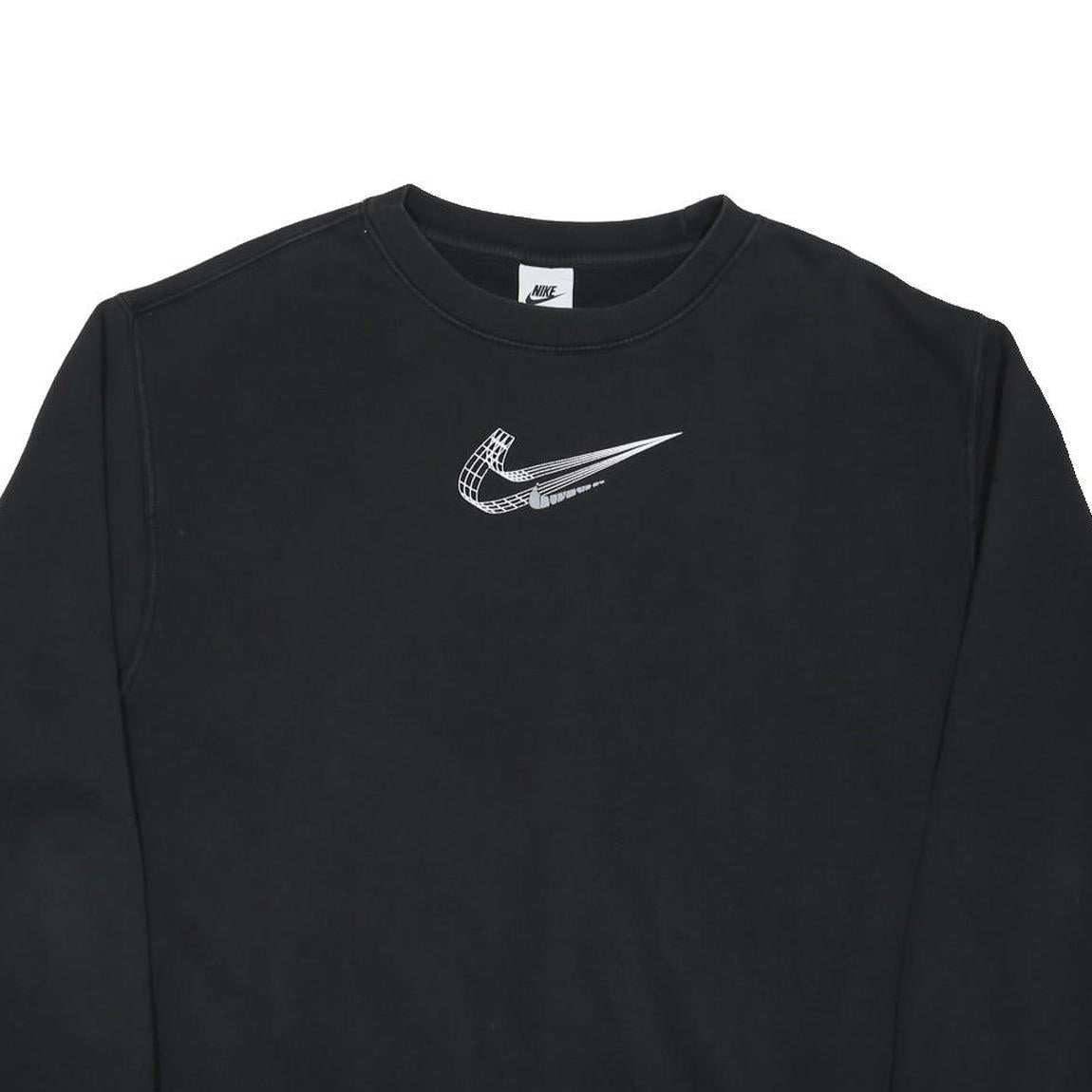 NIKE Mens Black Cotton Blend Crew Neck L Sweatshirt Swoosh Logo Pullover Casual