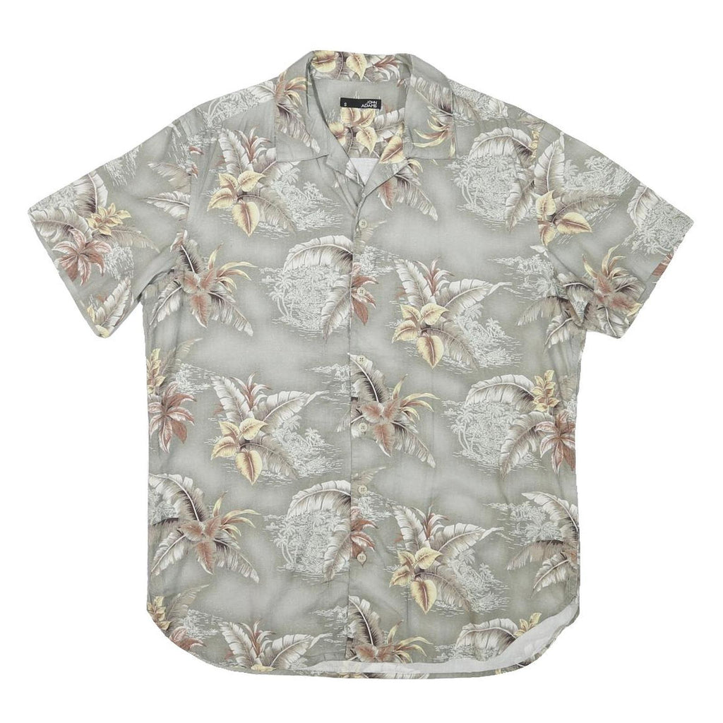 JOHN ADAMS Mens Grey Tropical Print Shirt S Polyester Blend Casual Short Sleeve