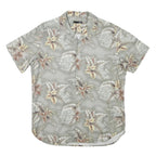 JOHN ADAMS Mens Grey Tropical Print Shirt S Polyester Blend Casual Short Sleeve