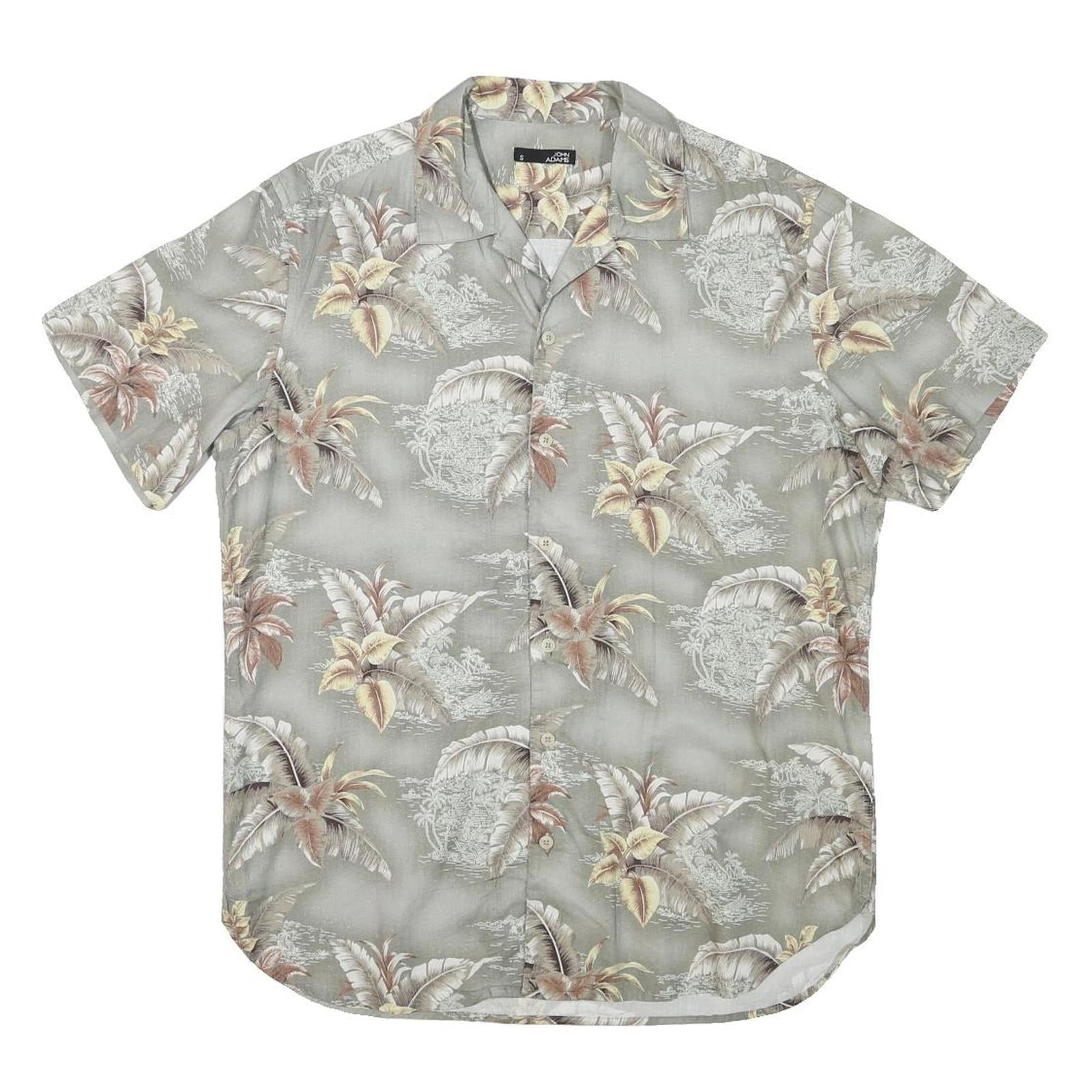JOHN ADAMS Mens Grey Tropical Print Shirt S Polyester Blend Casual Short Sleeve