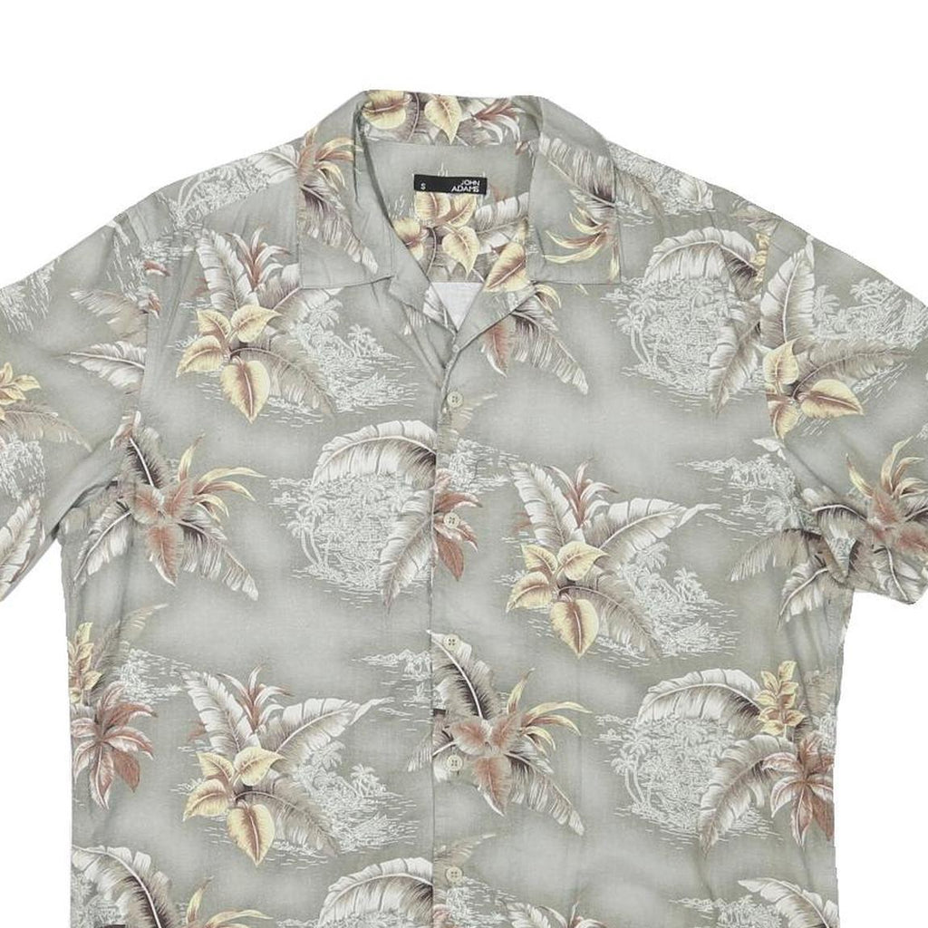 JOHN ADAMS Mens Grey Tropical Print Shirt S Polyester Blend Casual Short Sleeve