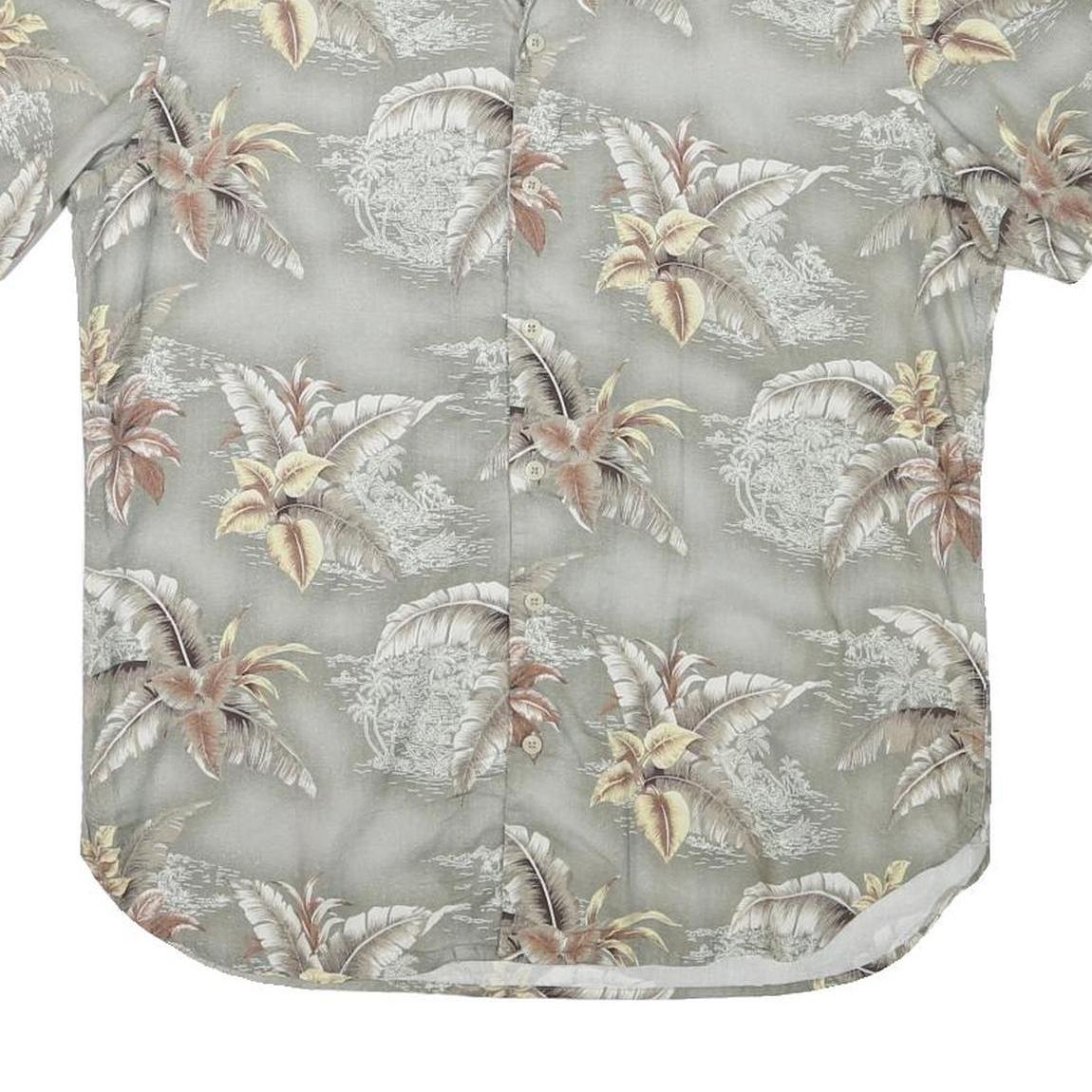 JOHN ADAMS Mens Grey Tropical Print Shirt S Polyester Blend Casual Short Sleeve