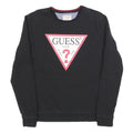 GUESS Womens Black Cotton Blend Crew Neck Sweatshirt S Classic Logo