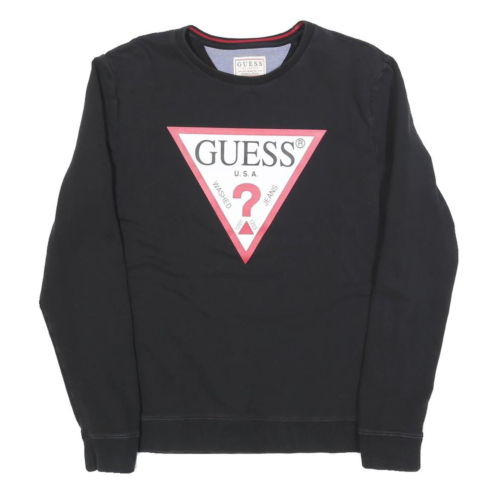 GUESS Womens Black Cotton Blend Crew Neck Sweatshirt S Classic Logo