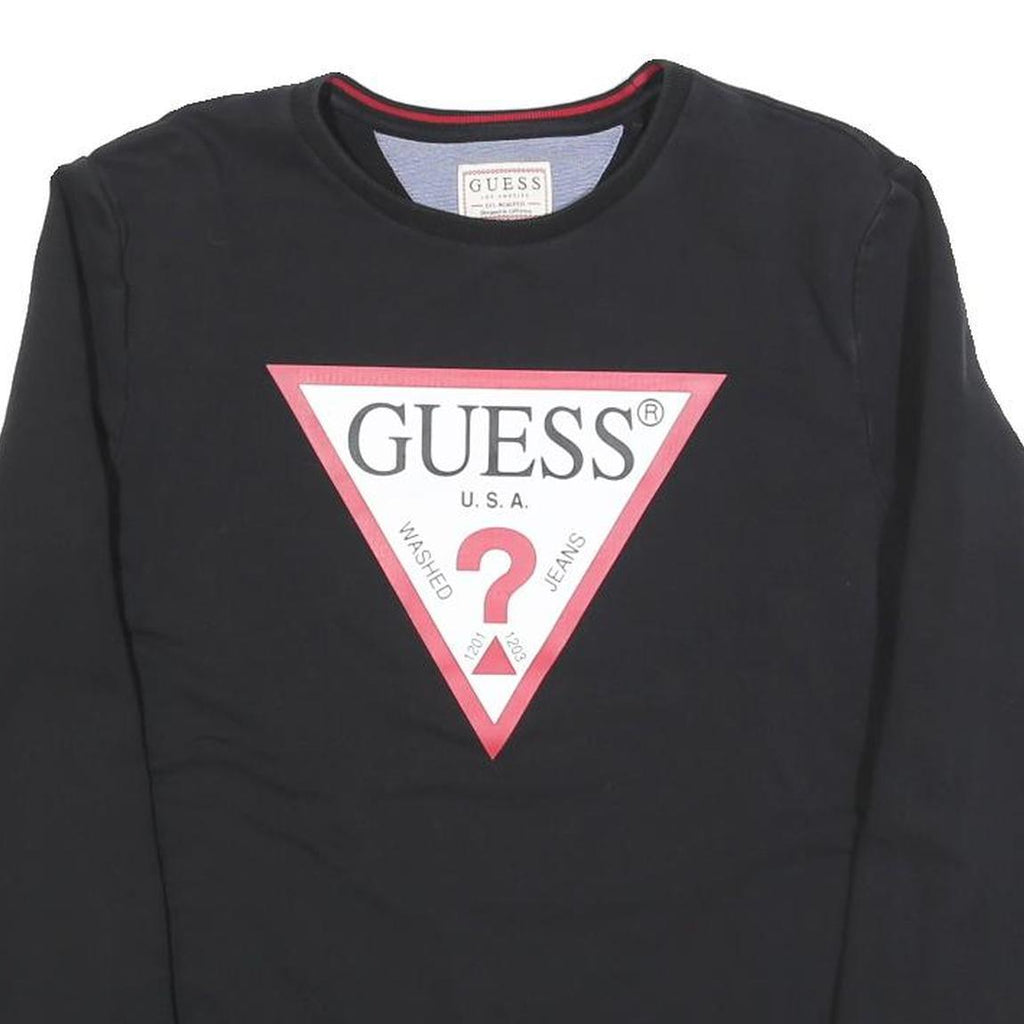 GUESS Womens Black Cotton Blend Crew Neck Sweatshirt S Classic Logo