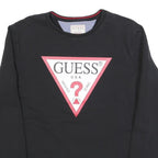 GUESS Womens Black Cotton Blend Crew Neck Sweatshirt S Classic Logo