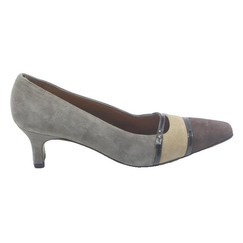 SALVATORE FERRAGAMO Womens Kitten Heel Pumps Suede Brown Tan Grey UK 5.5 Elegant