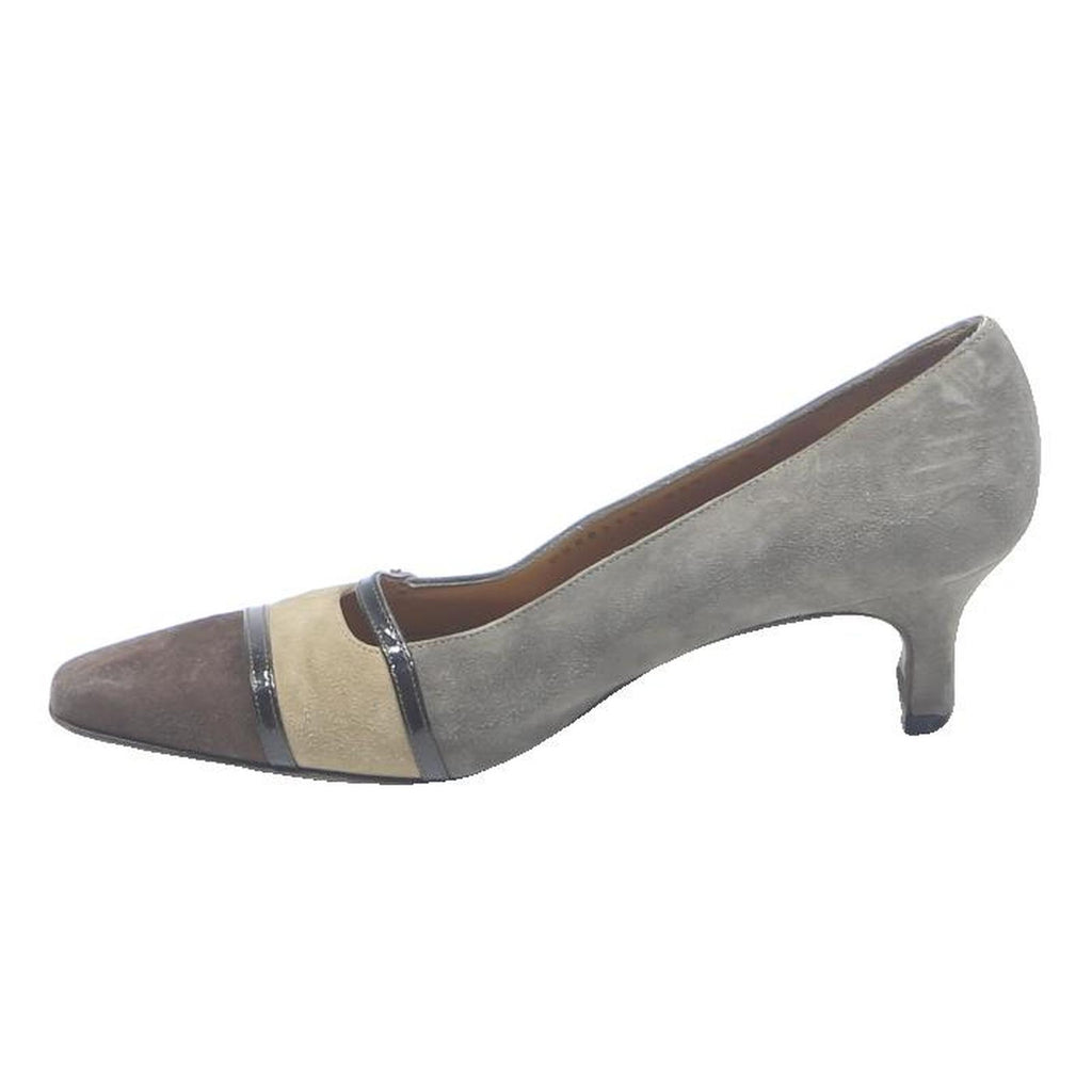 SALVATORE FERRAGAMO Womens Kitten Heel Pumps Suede Brown Tan Grey UK 5.5 Elegant