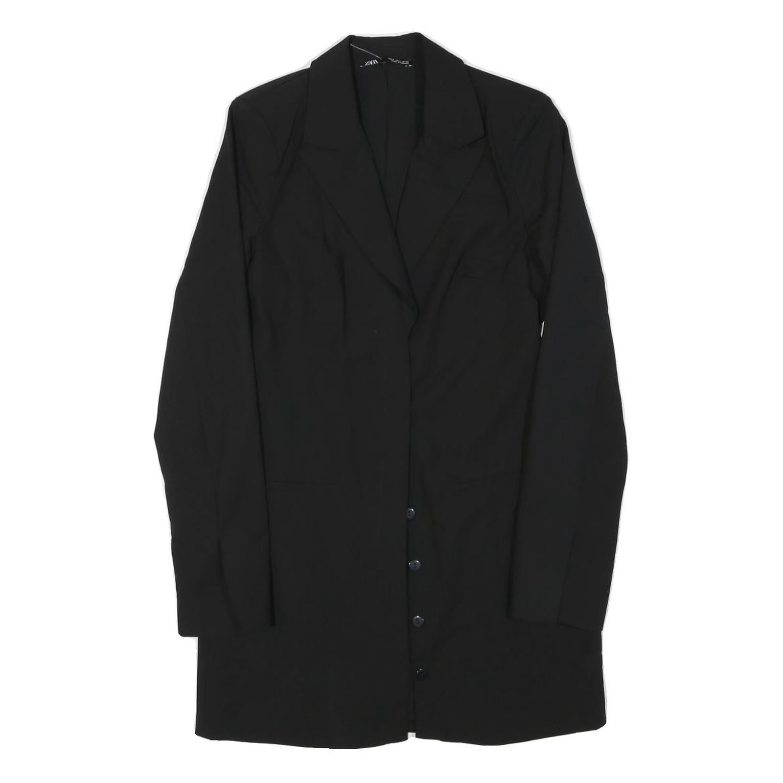 ZARA Womens Black Tailored Jacket S Polyester Blend Button Plain Long Sleeve