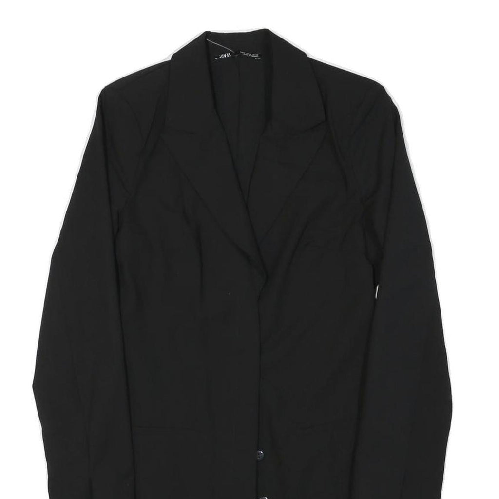 ZARA Womens Black Tailored Jacket S Polyester Blend Button Plain Long Sleeve