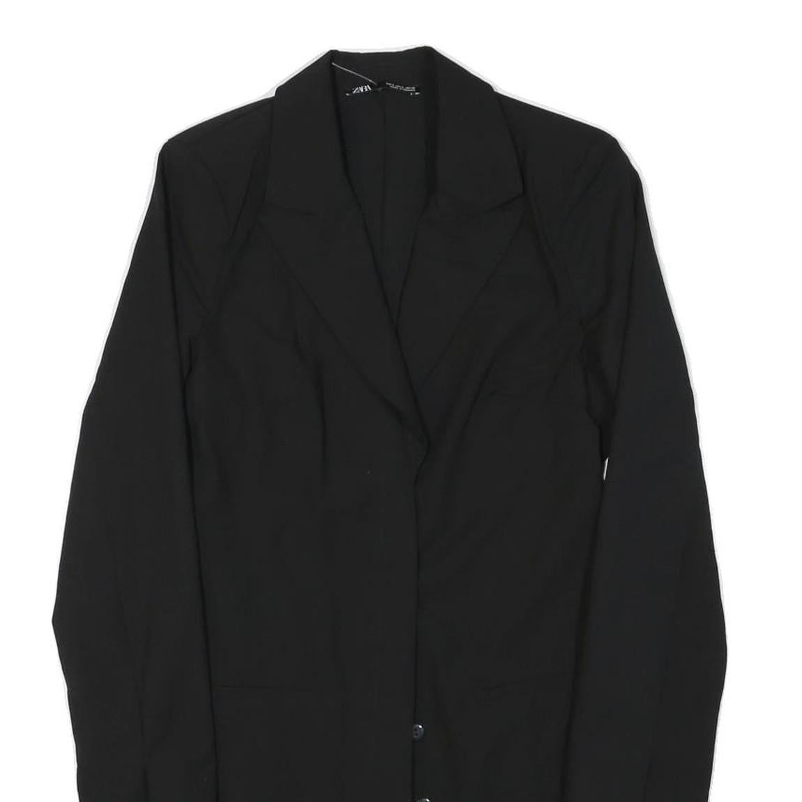 ZARA Womens Black Tailored Jacket S Polyester Blend Button Plain Long Sleeve