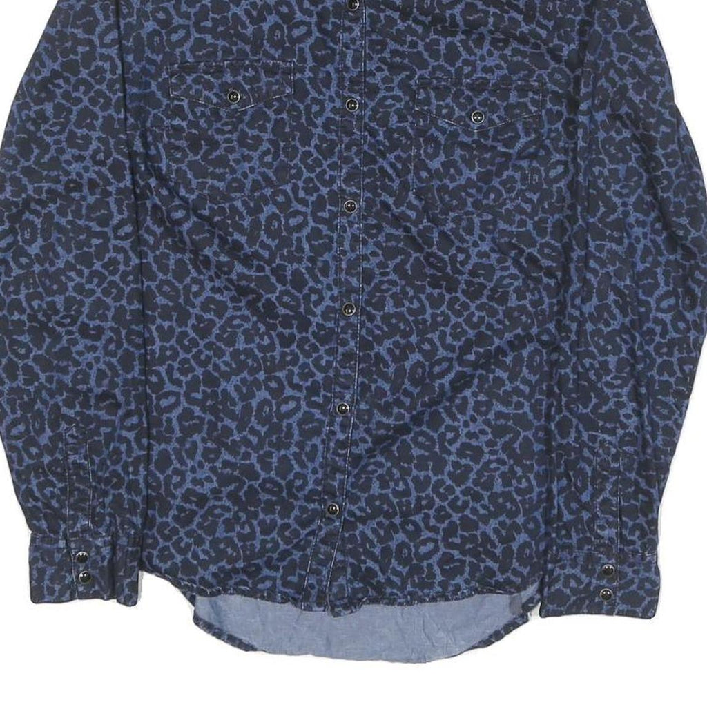 CALVIN KLEIN JEANS Womens Blue Leopard Print Shirt S Cotton Blend