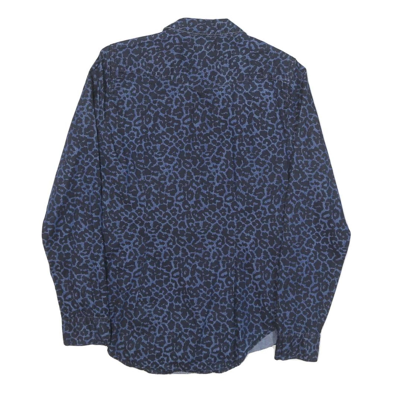 CALVIN KLEIN JEANS Womens Blue Leopard Print Shirt S Cotton Blend