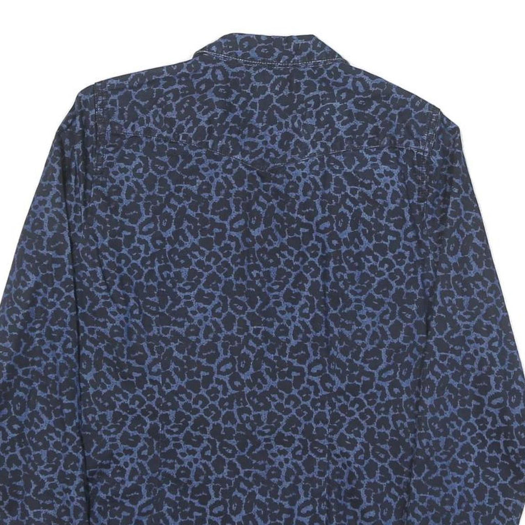 CALVIN KLEIN JEANS Womens Blue Leopard Print Shirt S Cotton Blend