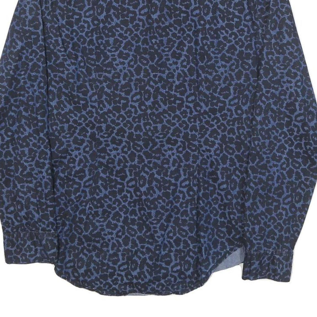 CALVIN KLEIN JEANS Womens Blue Leopard Print Shirt S Cotton Blend