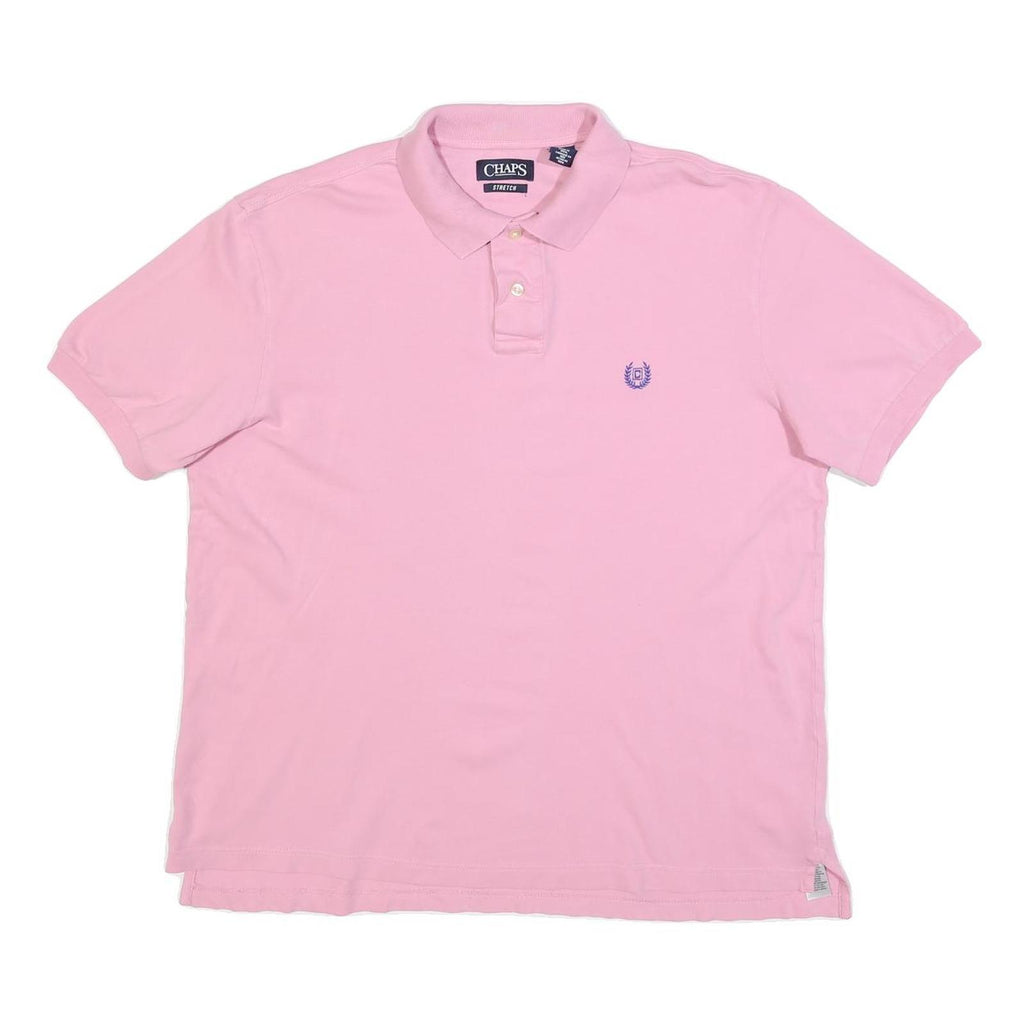 CHAPS Mens Pink Short Sleeve Plain Polo Shirt L Cotton Blend Stretch