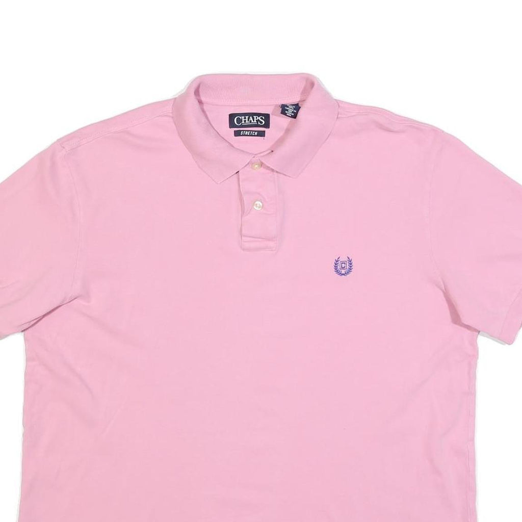 CHAPS Mens Pink Short Sleeve Plain Polo Shirt L Cotton Blend Stretch