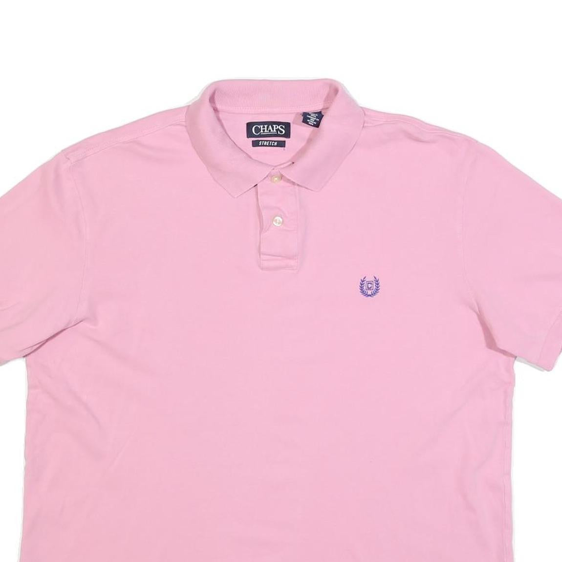 CHAPS Mens Pink Short Sleeve Plain Polo Shirt L Cotton Blend Stretch