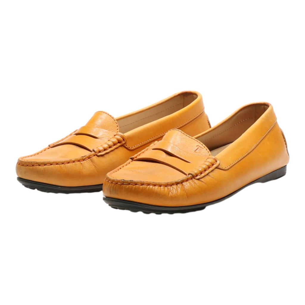 TODS Loafer Shoes Orange Leather Womens UK 4.5